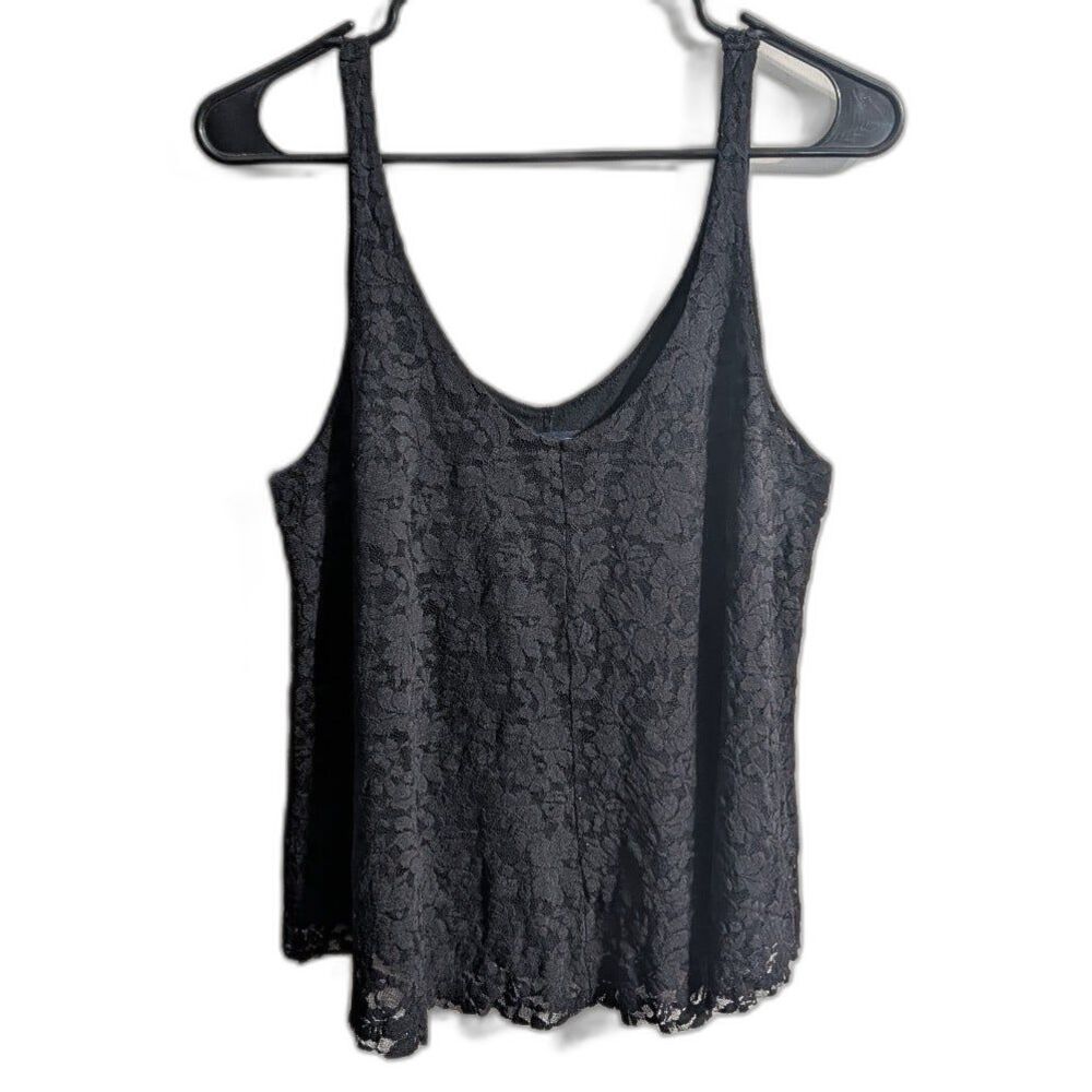 American Eagle Black Floral Lace Tank Boxy Crop Size S Y2K/Boho/Cottage/Romantic